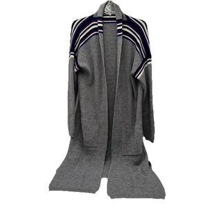 Heartloom Open Front Women's Midi Sweater Cardigan Size L Gray Striped 1119